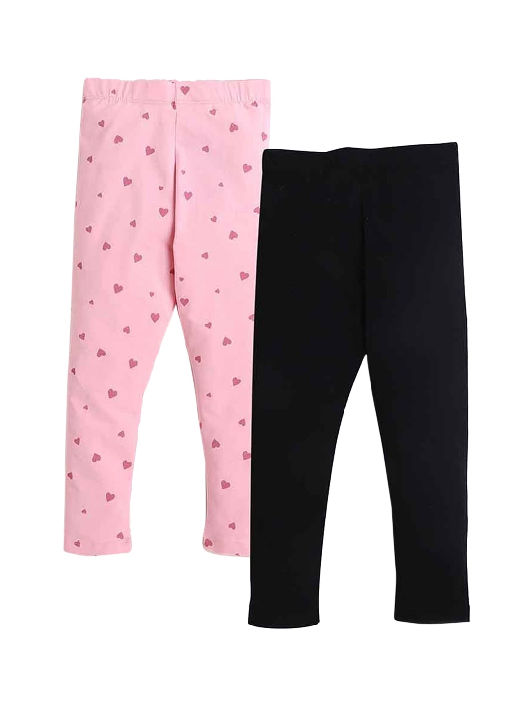 

Hopscotch Girls Pack Of 2 Black & Pink Printed Comfort-Fit Ankle-Length Leggings