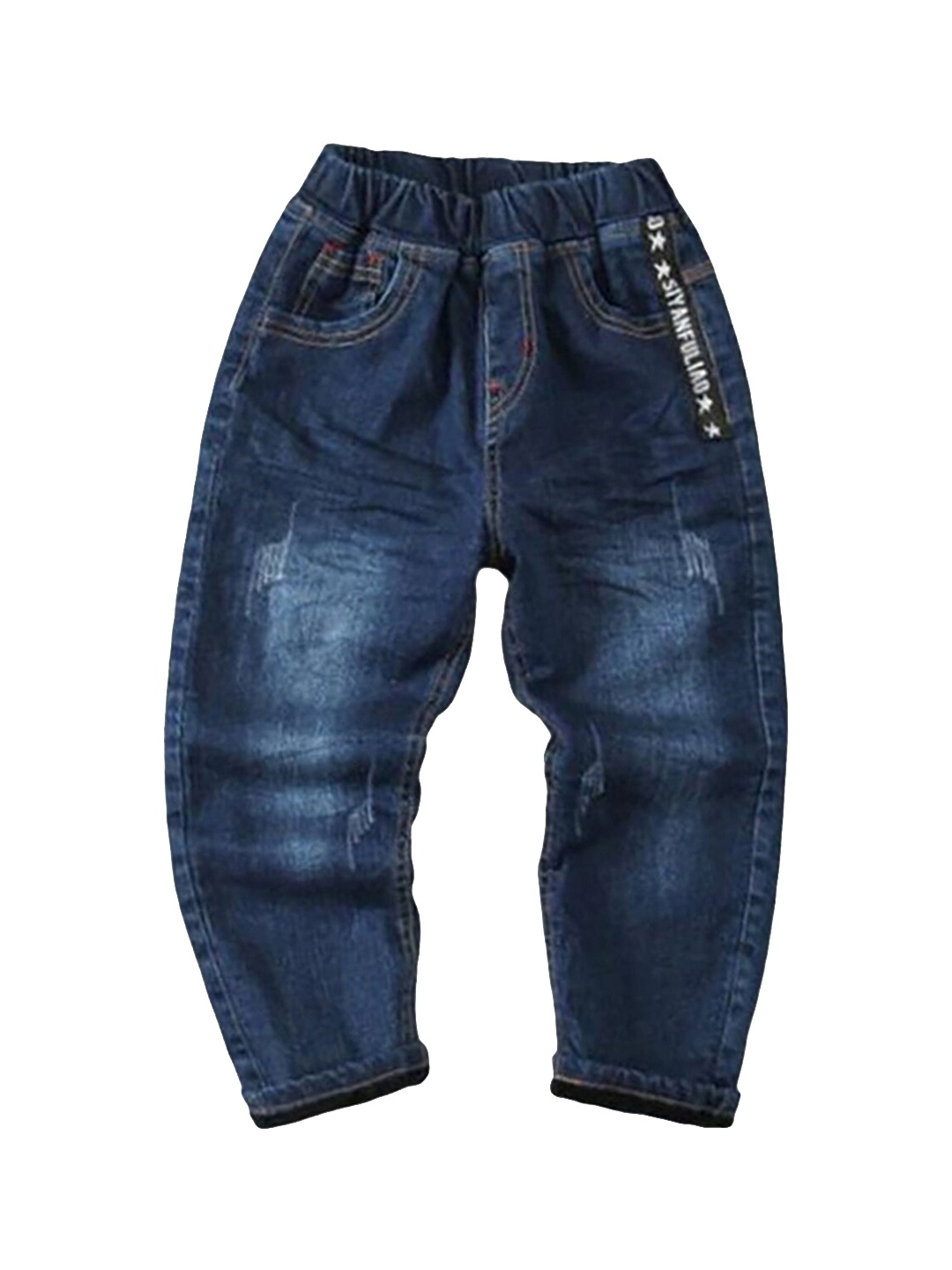 

Hopscotch Boys Navy Blue Mildly Distressed Light Fade Embroidered Stretchable Jeans