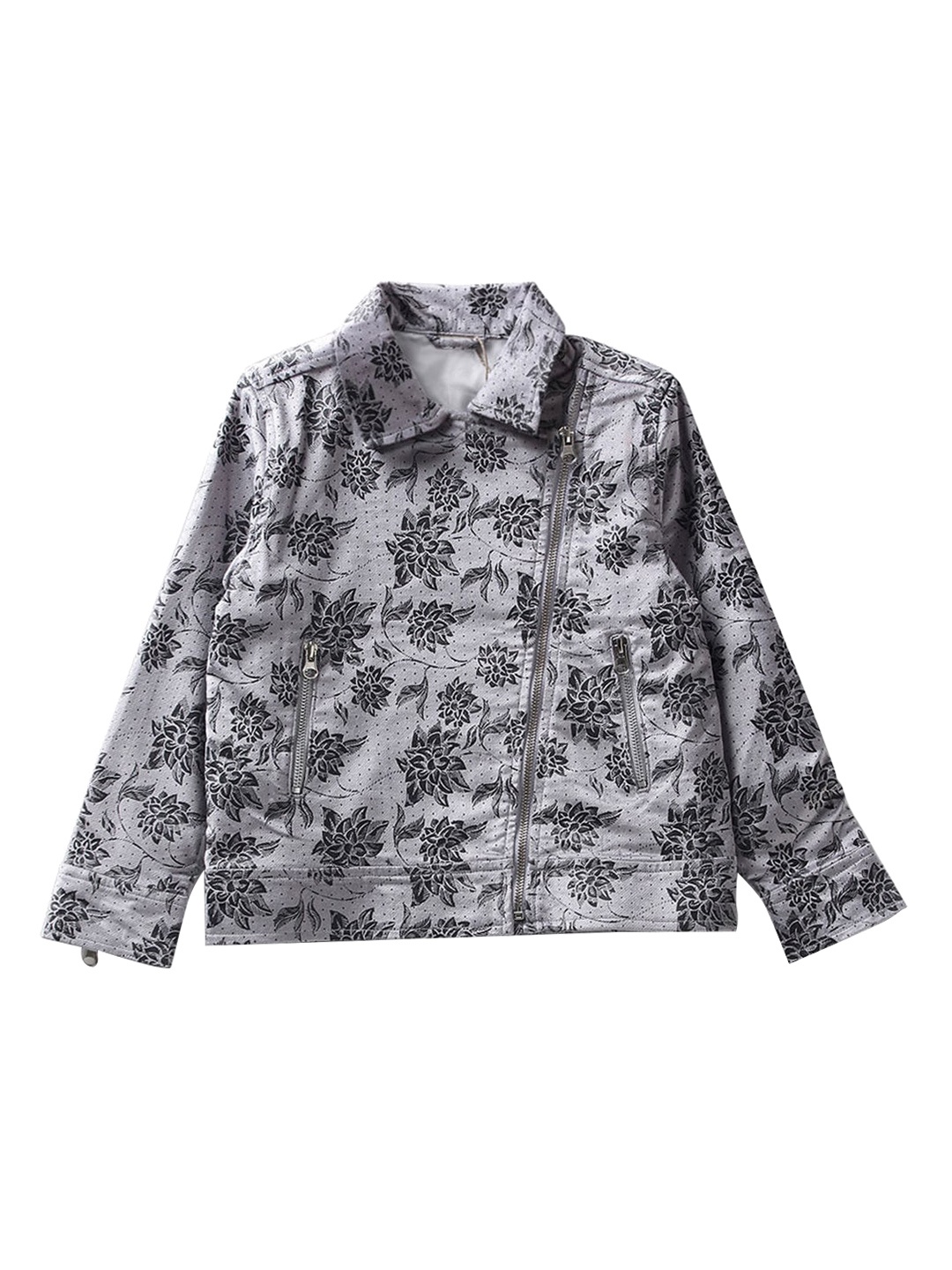 

Hopscotch Girls Silver-Toned Floral Lightweight Denim Jacket