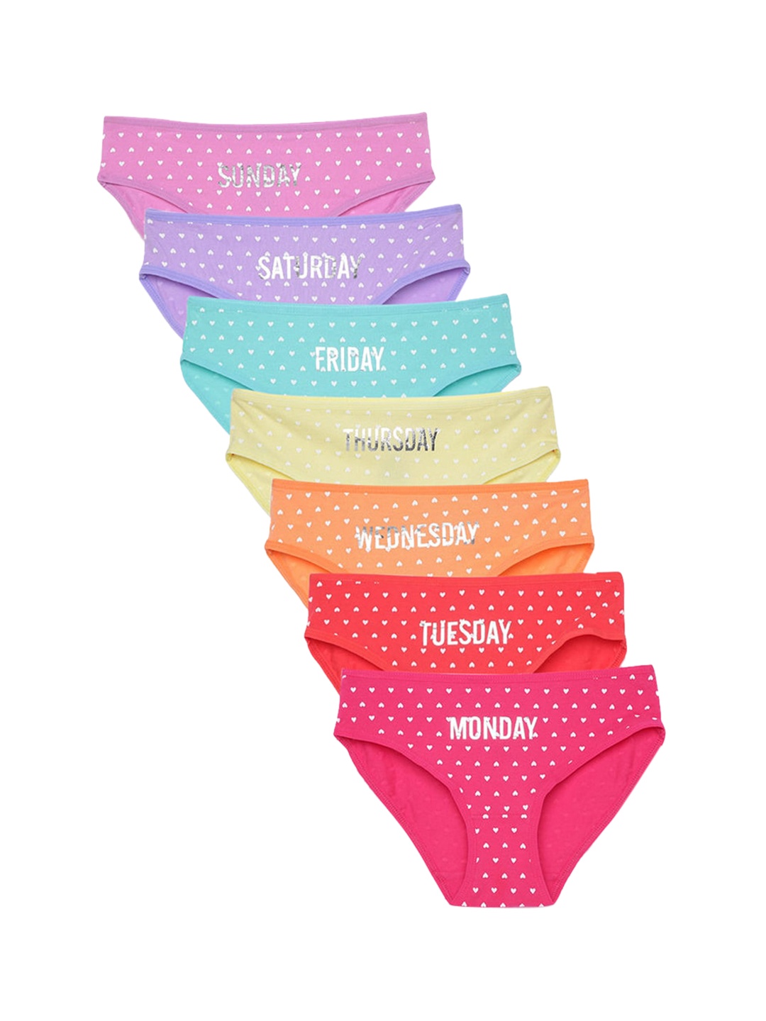 

Hopscotch Pack Of 7 Girls Multicolored Printed Pure Cotton Briefs, Multi