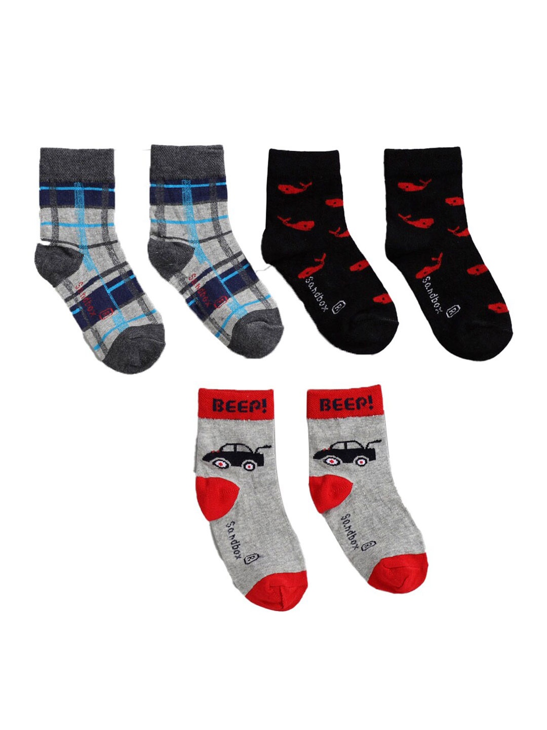 

Hopscotch Kids Pack Of 3 Patterned Cotton Socks, Red