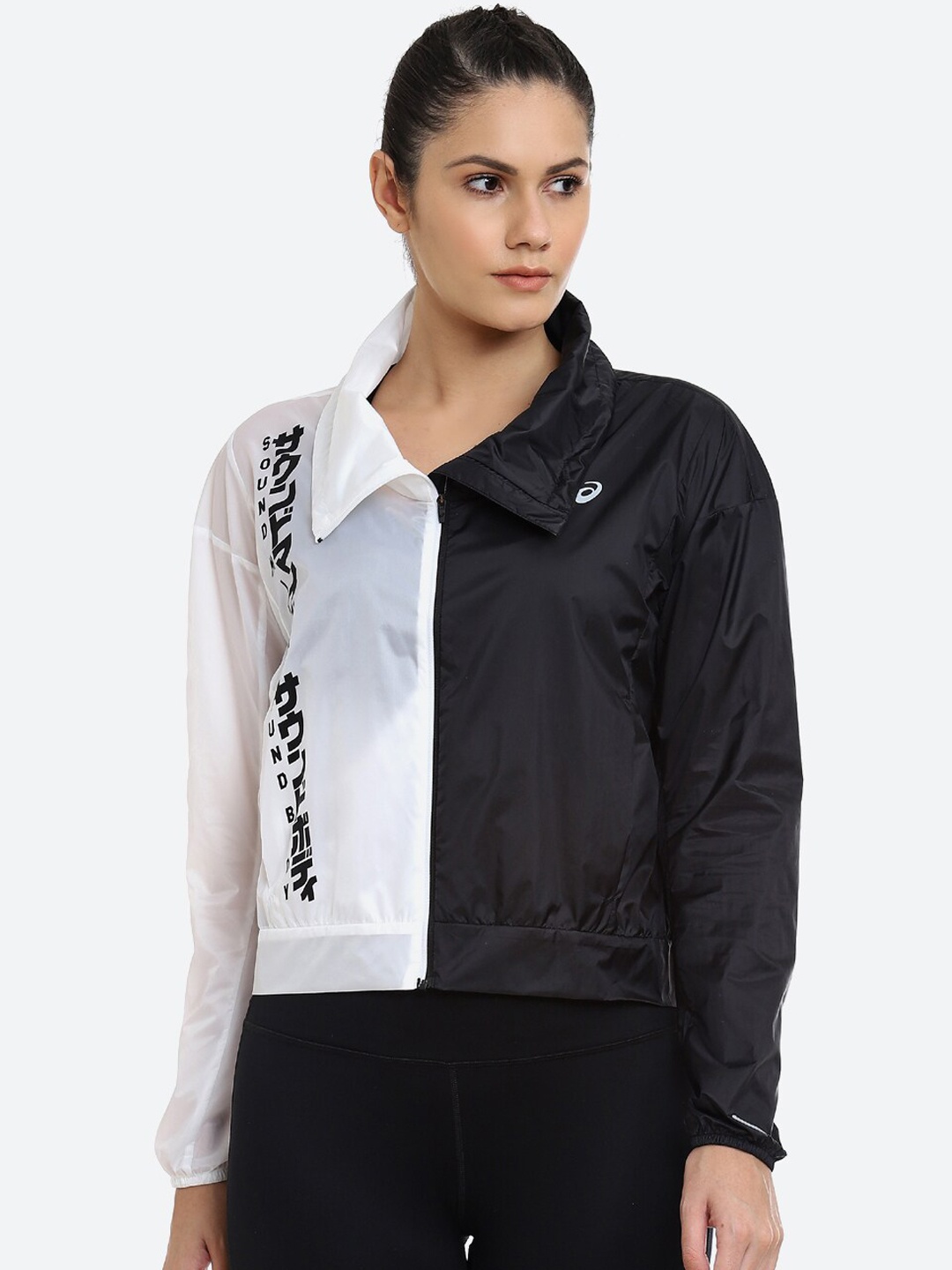 

ASICS Women Black & White Colourblocked Crop Bomber Running Jacket
