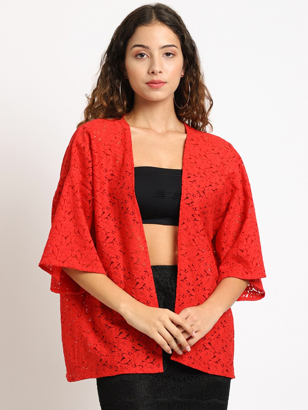 

Rute Women Red Self Design Shrug