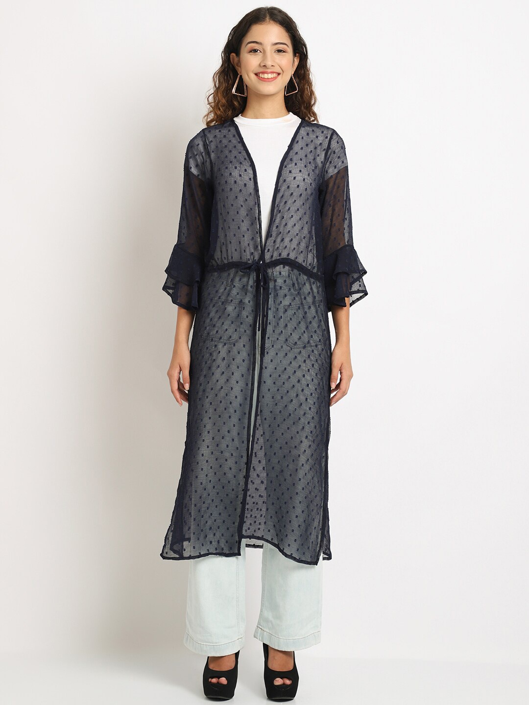 

Rute Women Black & Blue Longline Cotton Shrug