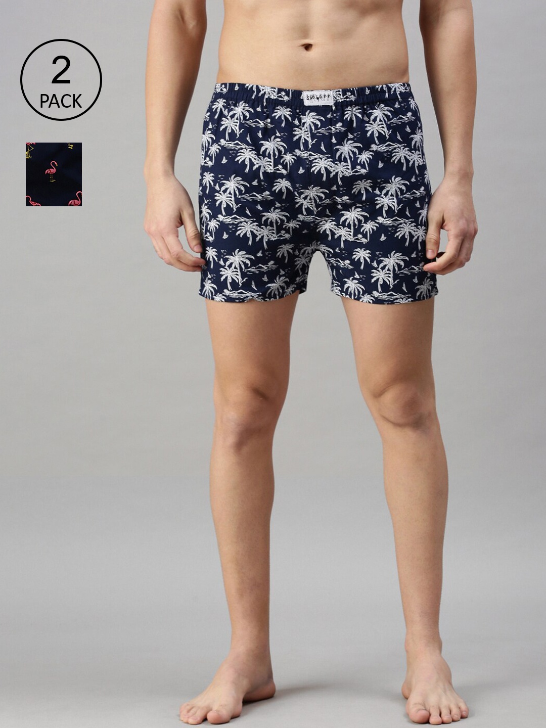 

SHOWOFF Men Pack of 2 Navy Blue & Black Printed Cotton Boxers