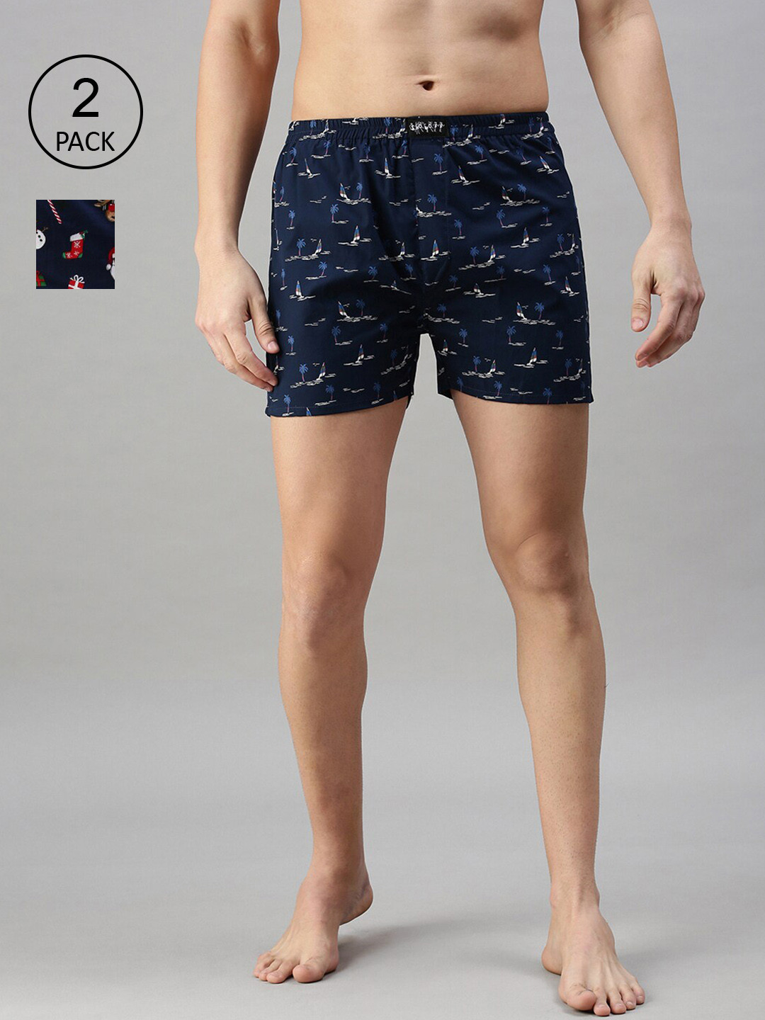 

SHOWOFF Men Pack of 2 Navy Blue printed Boxers