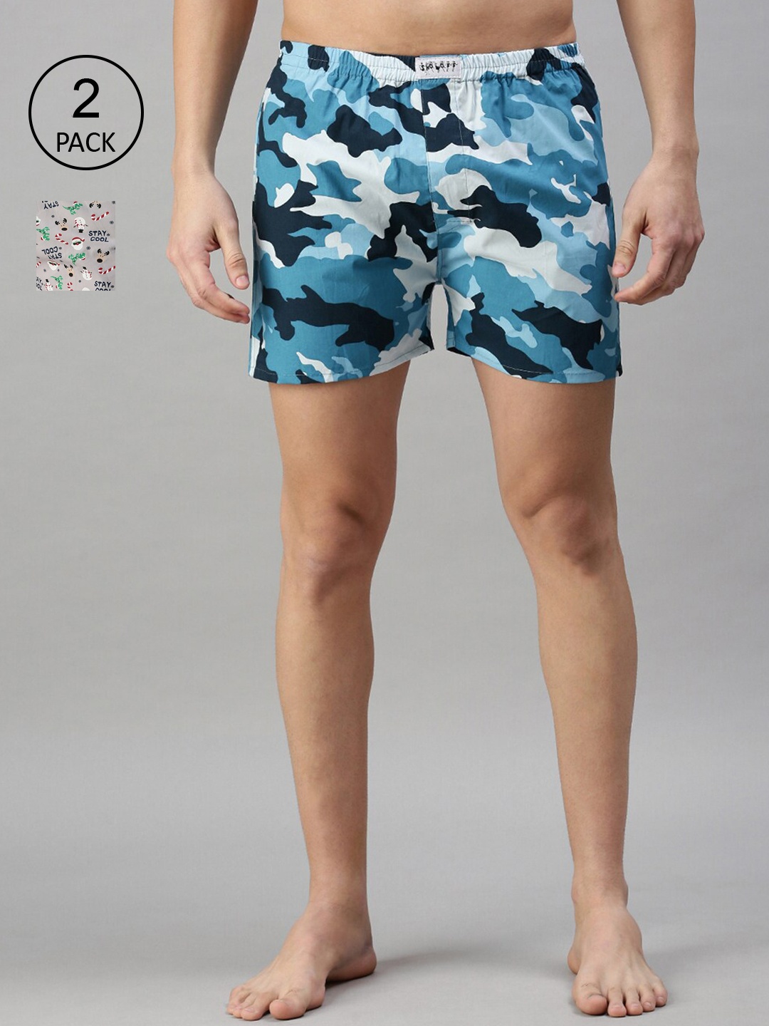 

SHOWOFF Men Pack of 2 Grey & Blue Printed Boxers