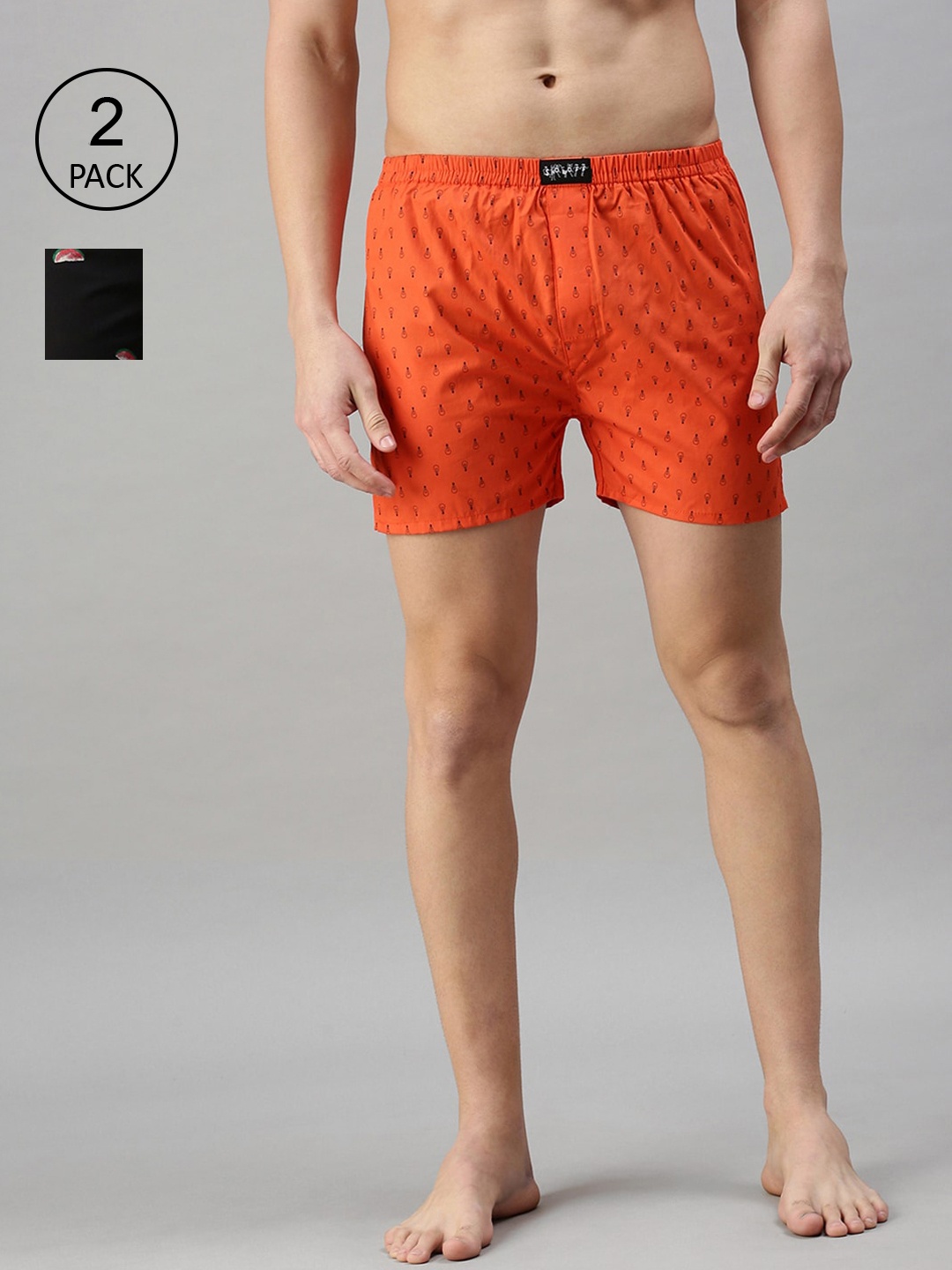 

SHOWOFF Men Pack Of 2 Orange & Black Printed Cotton Boxers