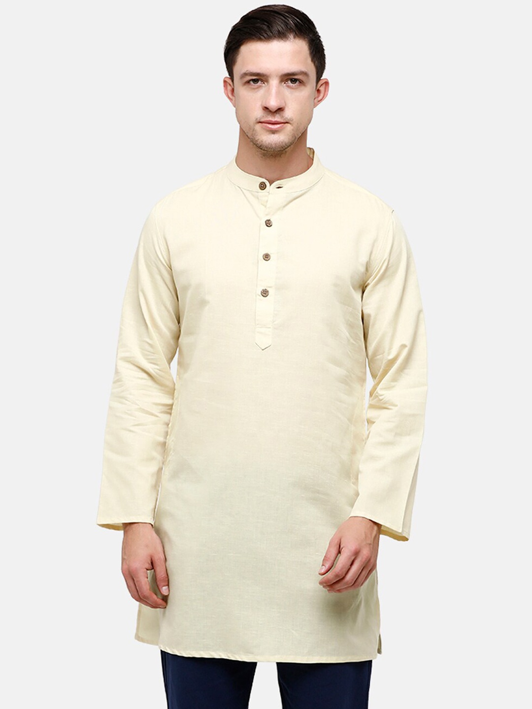 

CAVALLO by Linen Club Men Yellow Solid Short Kurta