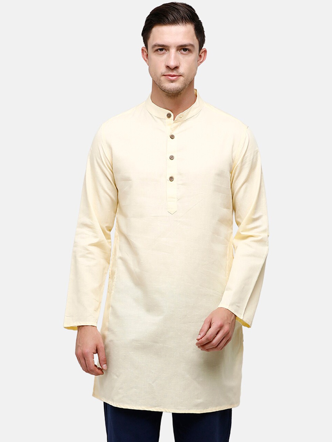 

CAVALLO by Linen Club Men Yellow Solid Linen Cotton Kurta
