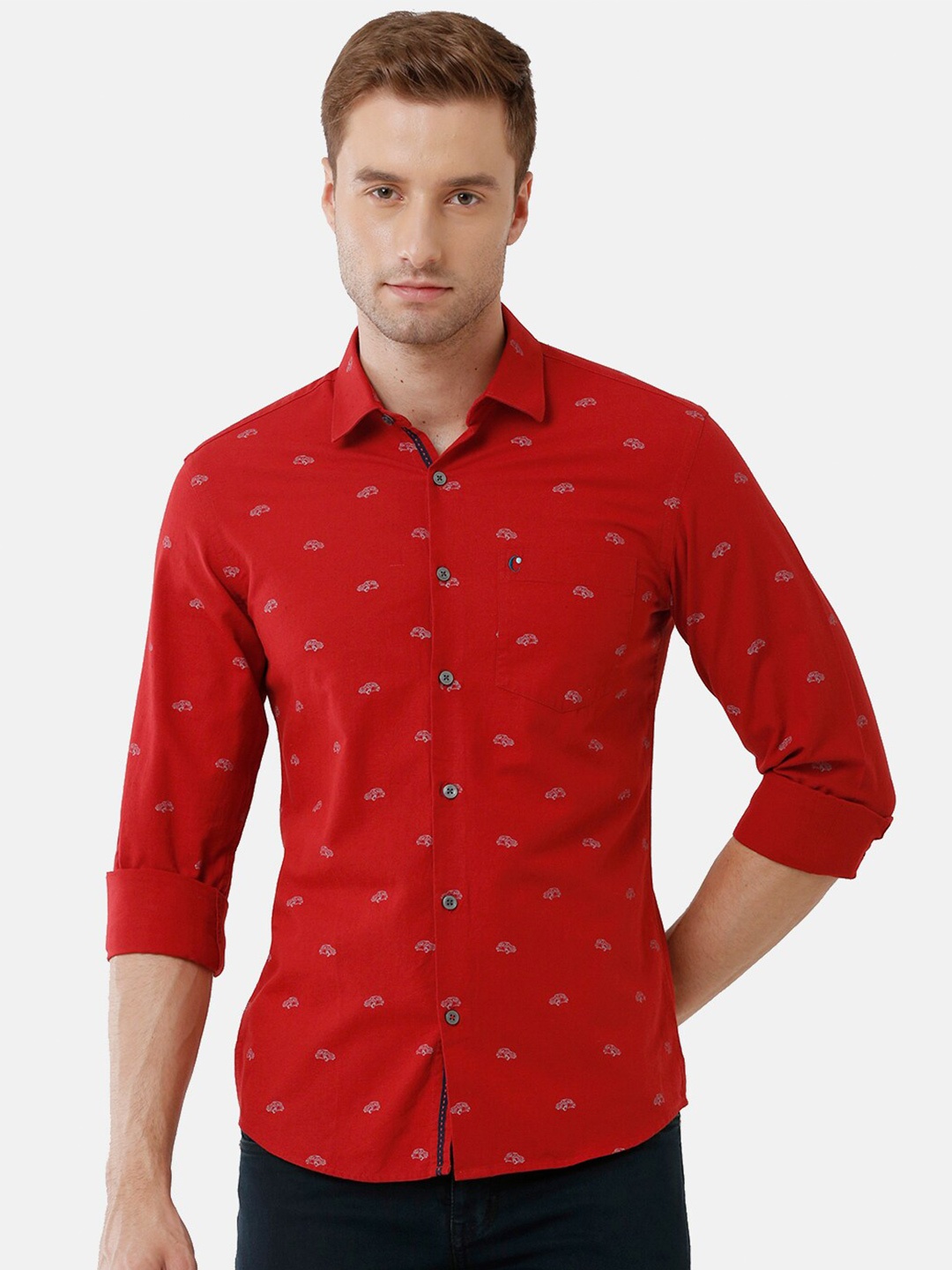 

CAVALLO by Linen Club Men Red Printed Linen Cotton Casual Shirt