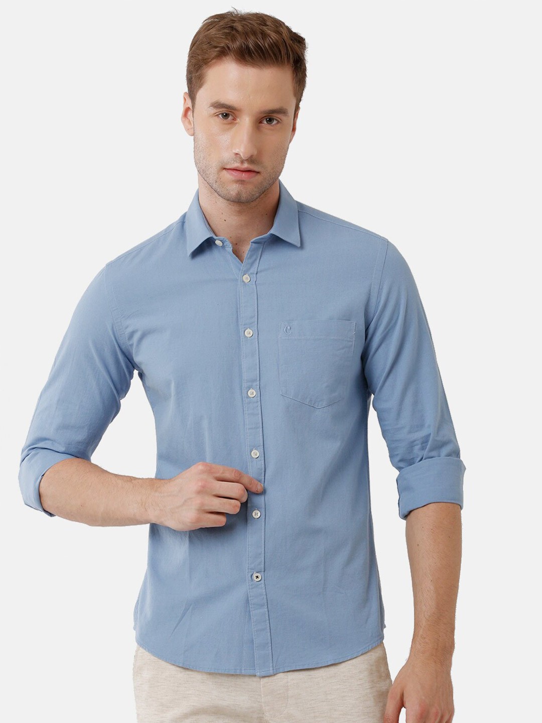 

CAVALLO by Linen Club Men Blue Regular Fit Linen Cotton Casual Shirt