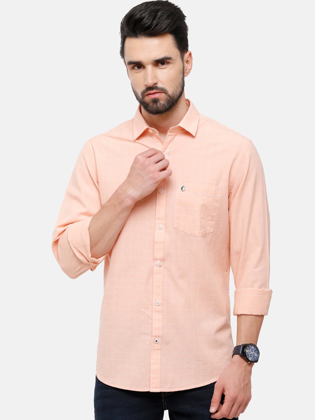 

CAVALLO by Linen Club Men Pink Checked Casual Shirt