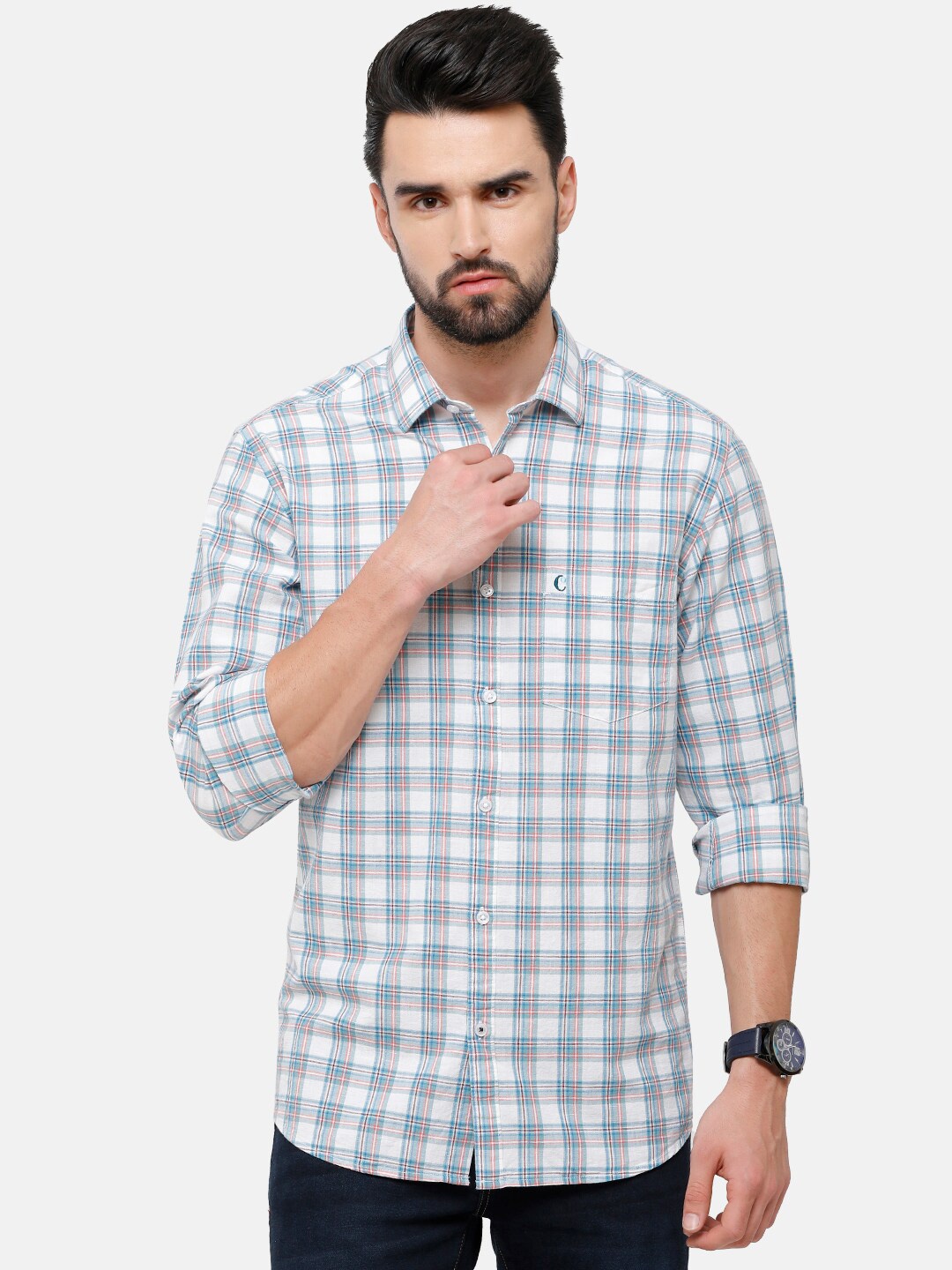 

CAVALLO by Linen Club Men Turquoise Blue Checked Casual Shirt