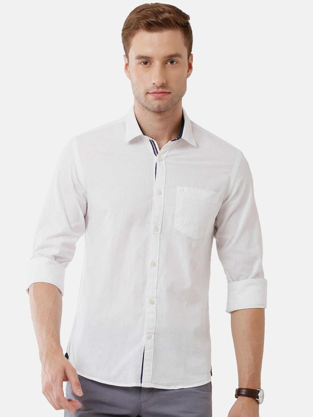 

CAVALLO by Linen Club Men White Solid Linen Cotton Casual Shirt