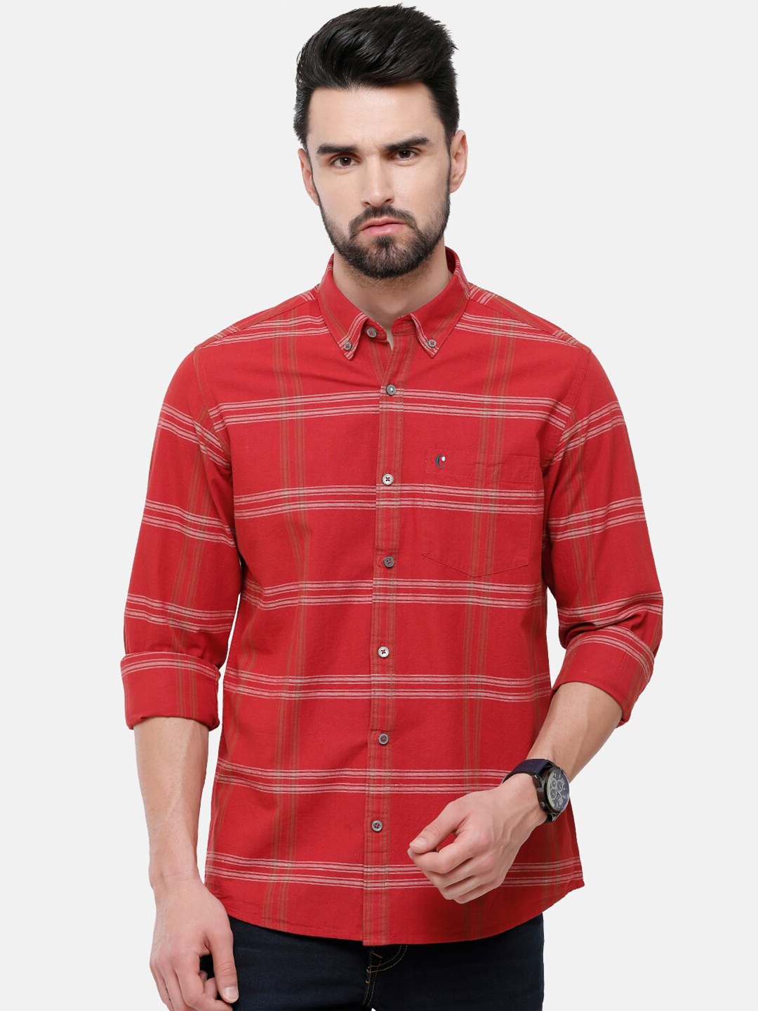 

CAVALLO by Linen Club Men Red Horizontal Striped Casual Shirt