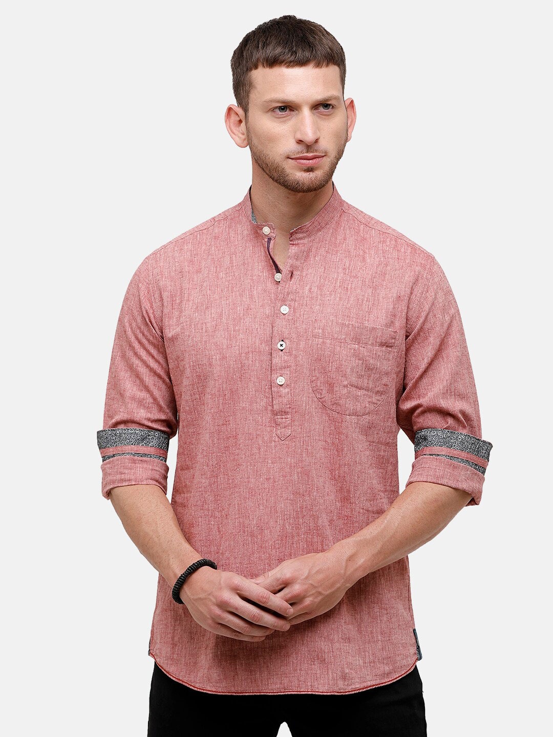

CAVALLO by Linen Club Men Red Solid Linen Cotton Casual Shirt
