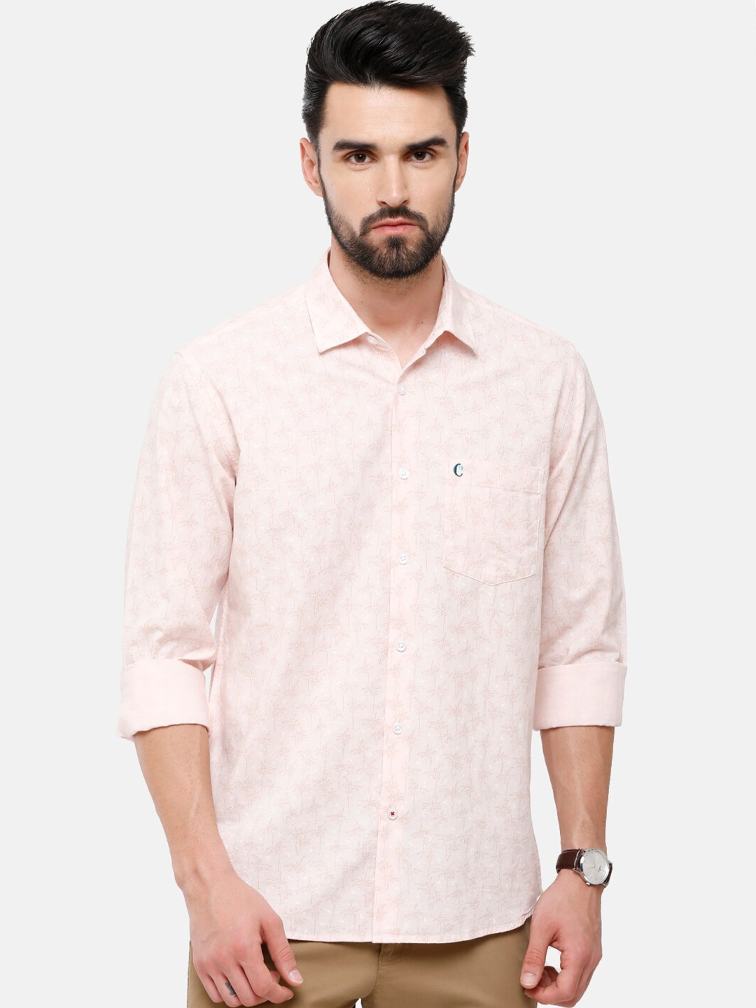 

CAVALLO by Linen Club Men Pink Floral Printed Linen Cotton Casual Shirt