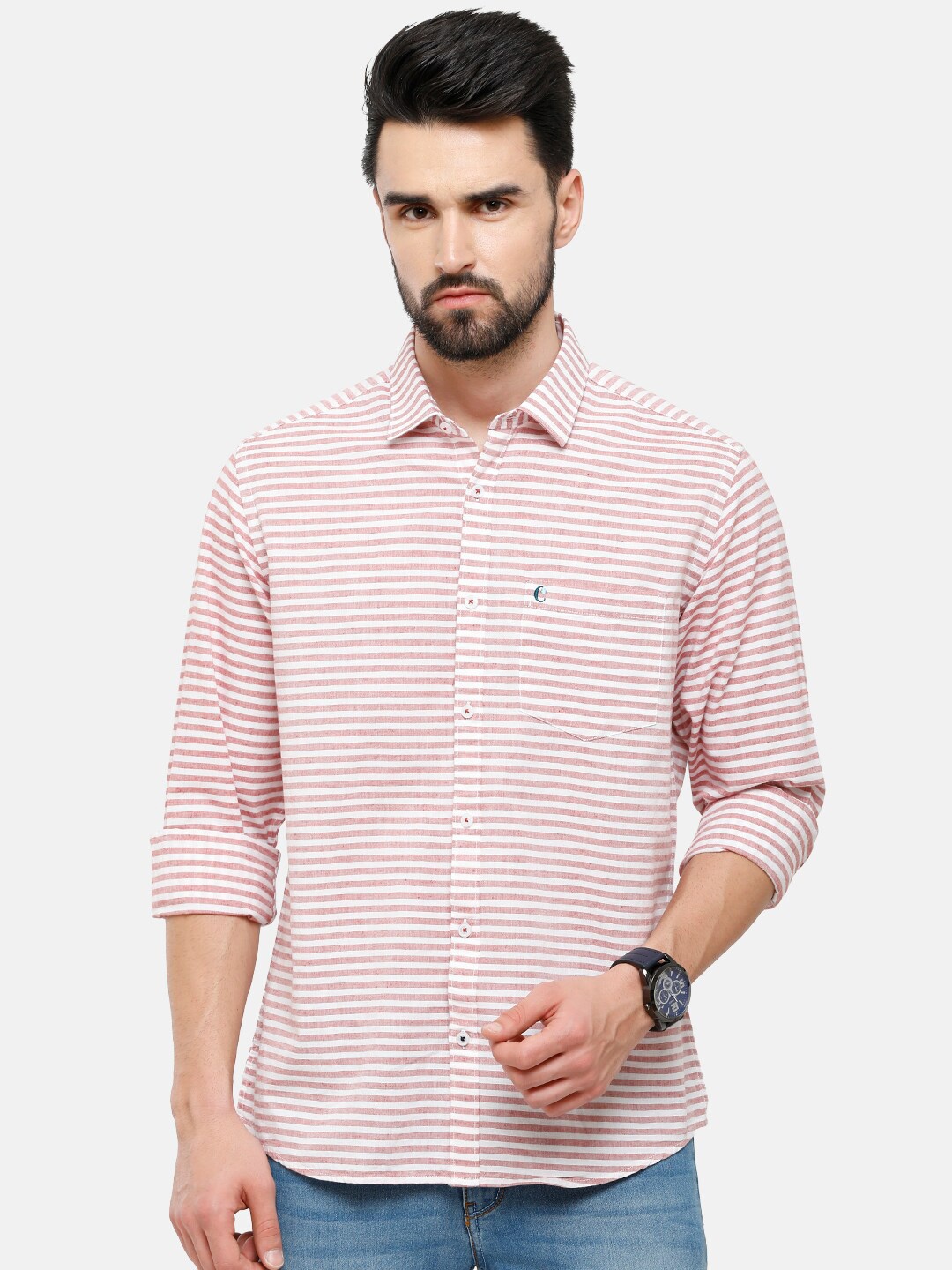 

CAVALLO by Linen Club Men Red Horizontal Stripes Striped Casual Shirt