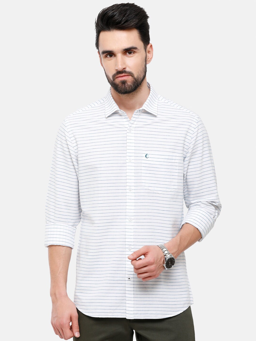 

CAVALLO by Linen Club Men Blue & White Striped Linen Cotton Casual Shirt