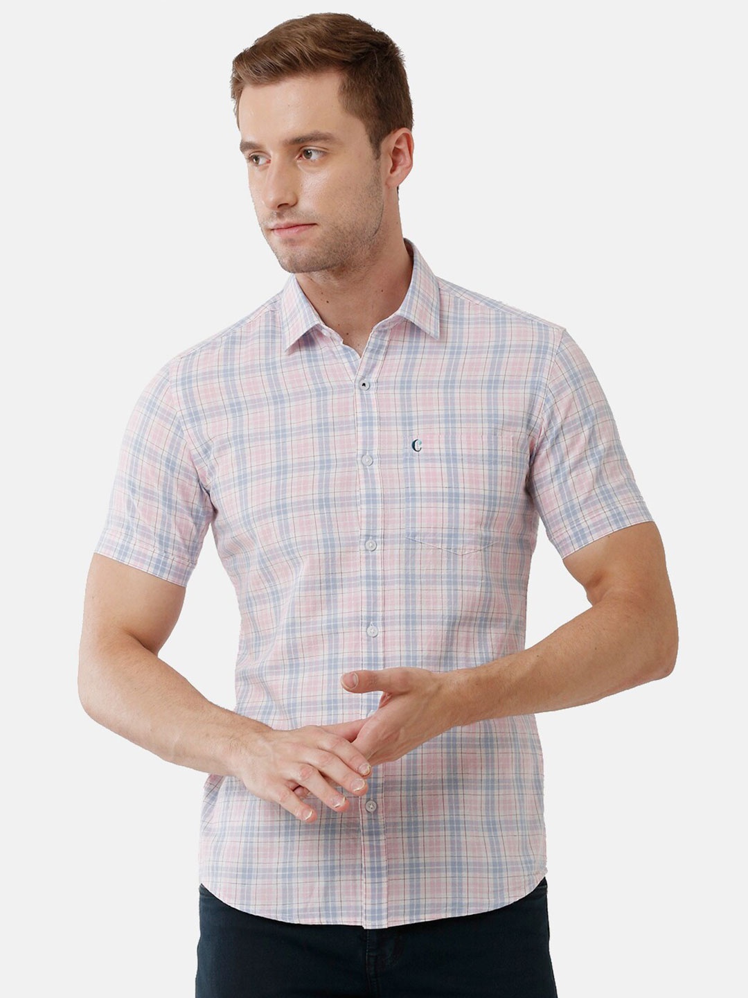 

CAVALLO by Linen Club Men Pink Checked Linen Cotton Casual Shirt