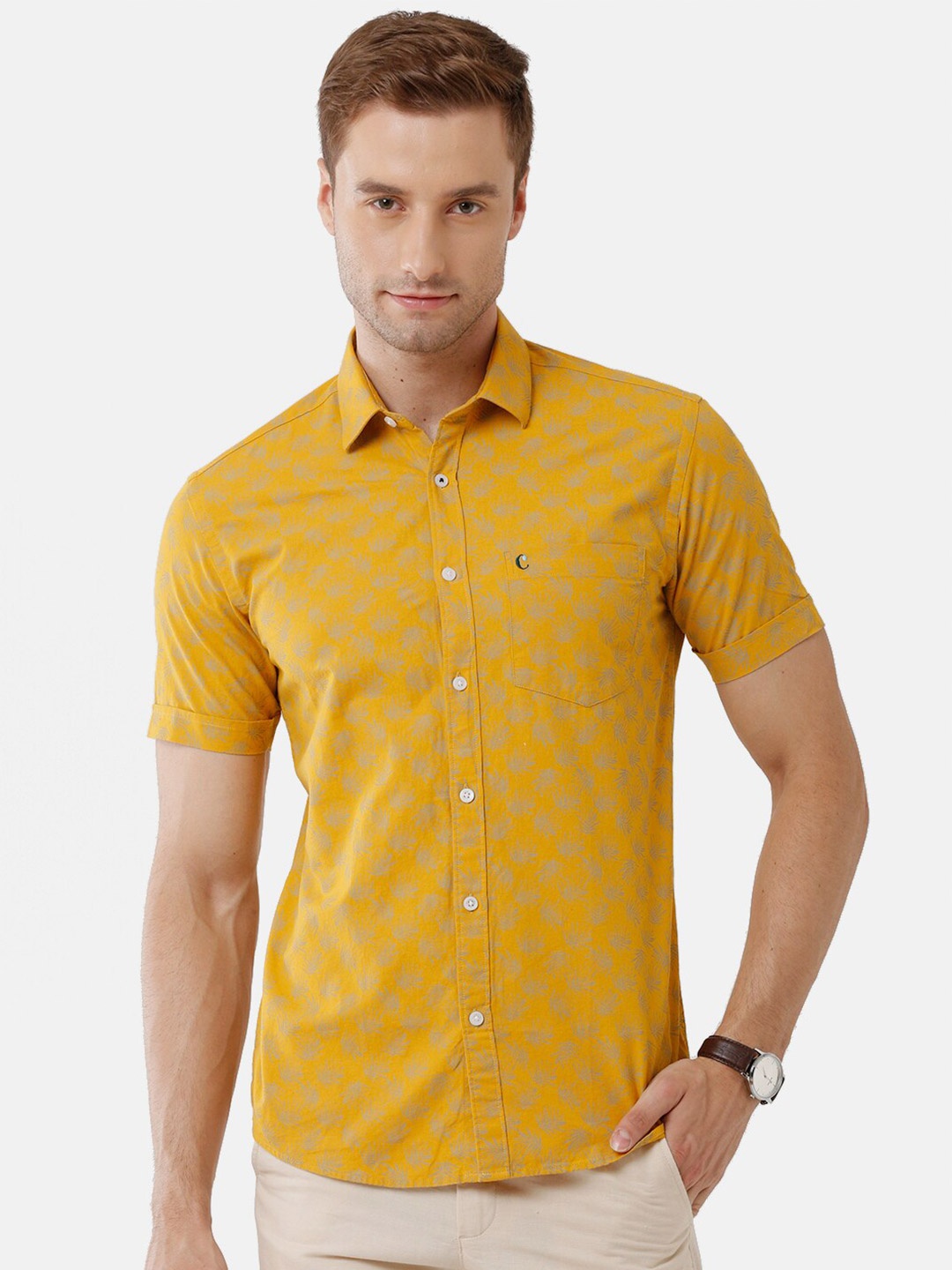 

CAVALLO by Linen Club Men Grey Floral Printed Linen Cotton Casual Shirt