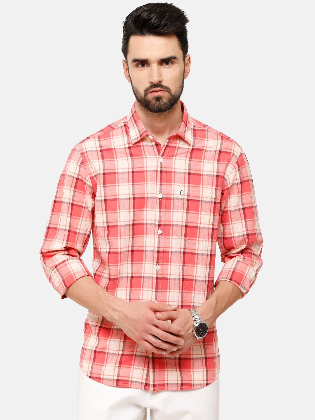 

CAVALLO by Linen Club Men Red Checked Linen Cotton Casual Shirt