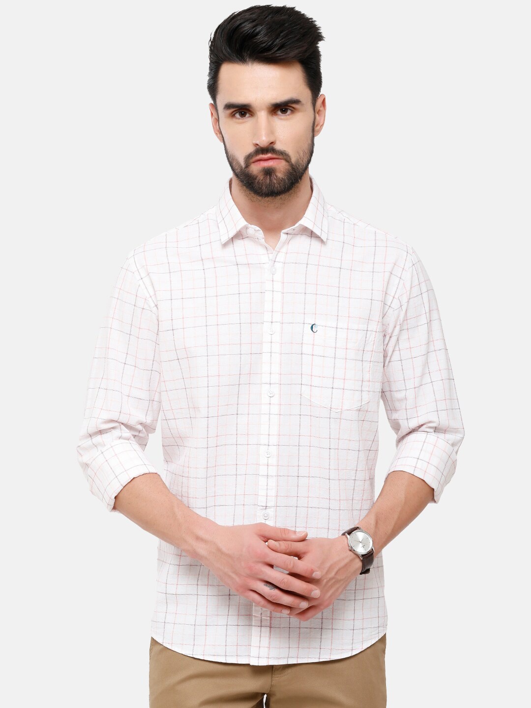 

CAVALLO by Linen Club Men Red Windowpane Checks Checked Linen Cotton Casual Shirt