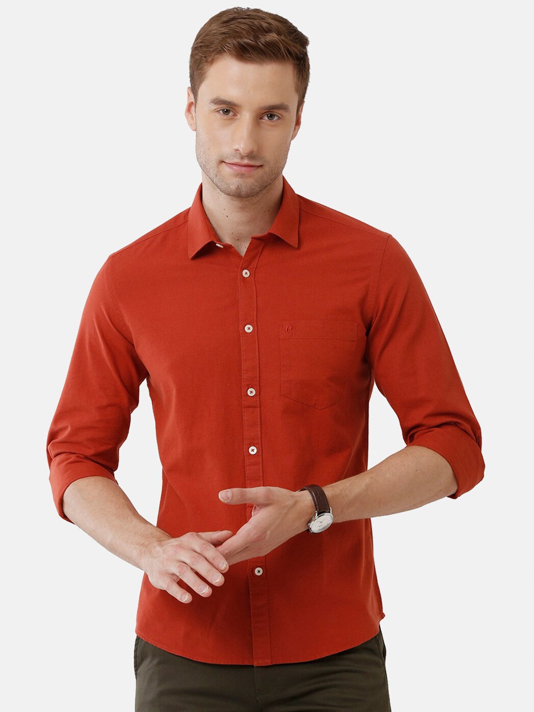 

CAVALLO by Linen Club Men Red Solid Linen Cotton Casual Shirt