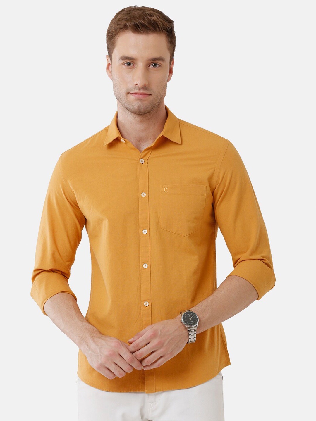 

CAVALLO by Linen Club Men Yellow Cotton-Linen Casual Shirt
