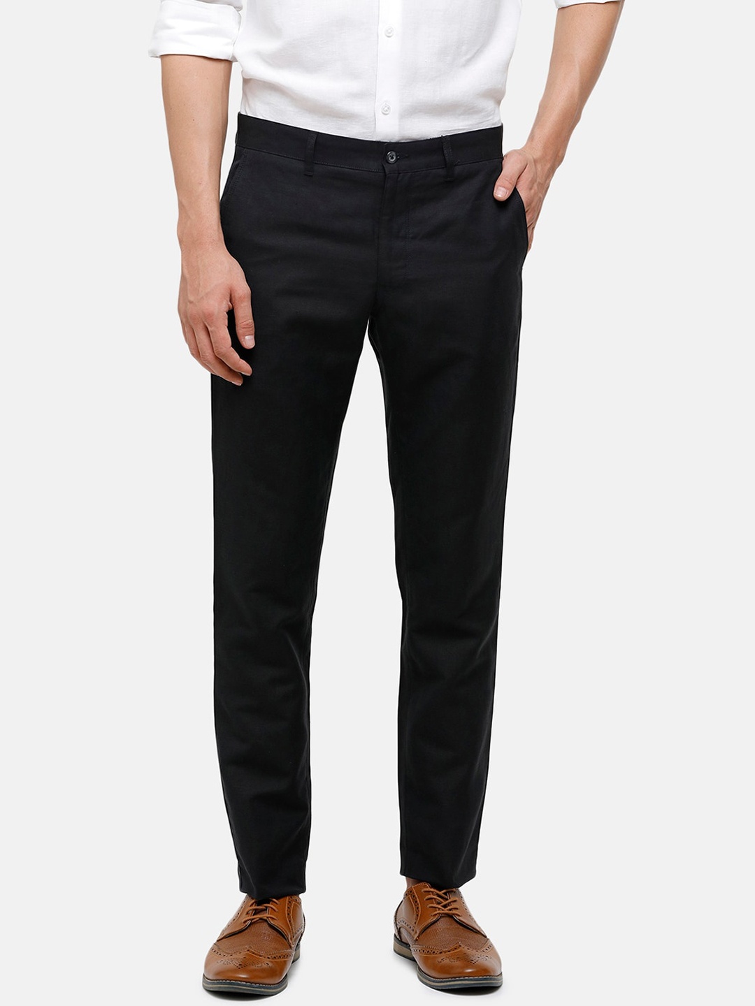 

Linen Club Men Black Slim Fit Linen Chinos