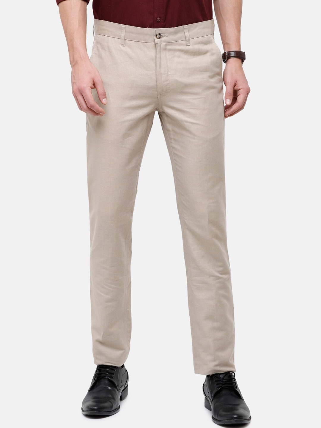 

Linen Club Men Cream-Coloured Slim Fit Linen Formal Trousers
