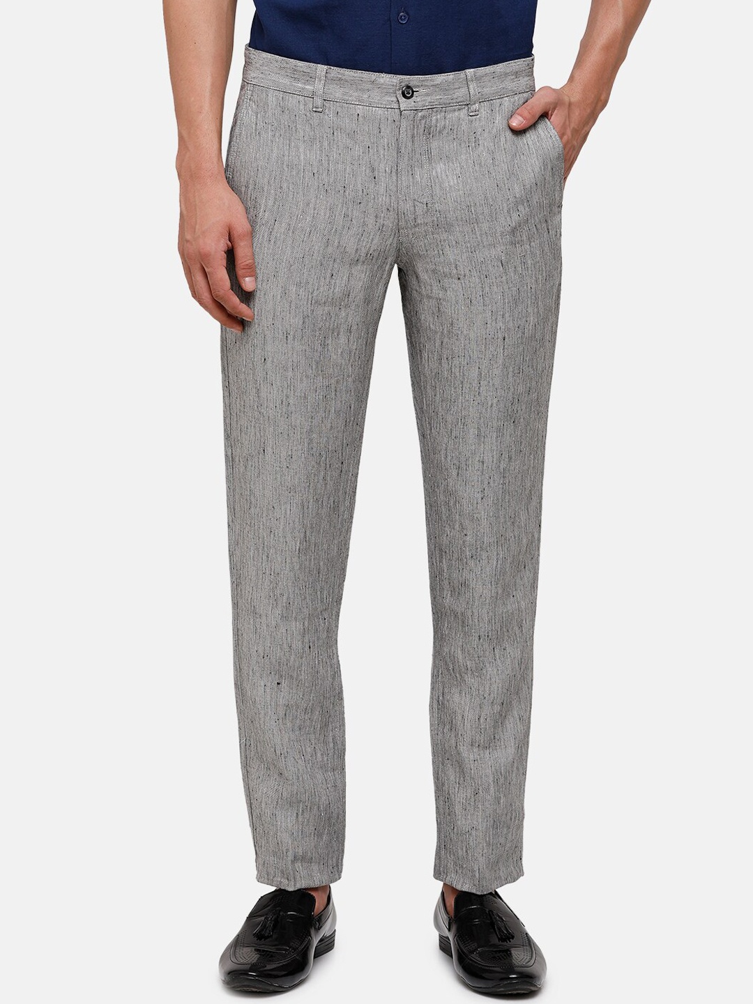 

Linen Club Men Grey Slim Fit Linen Sustainable Trouserss