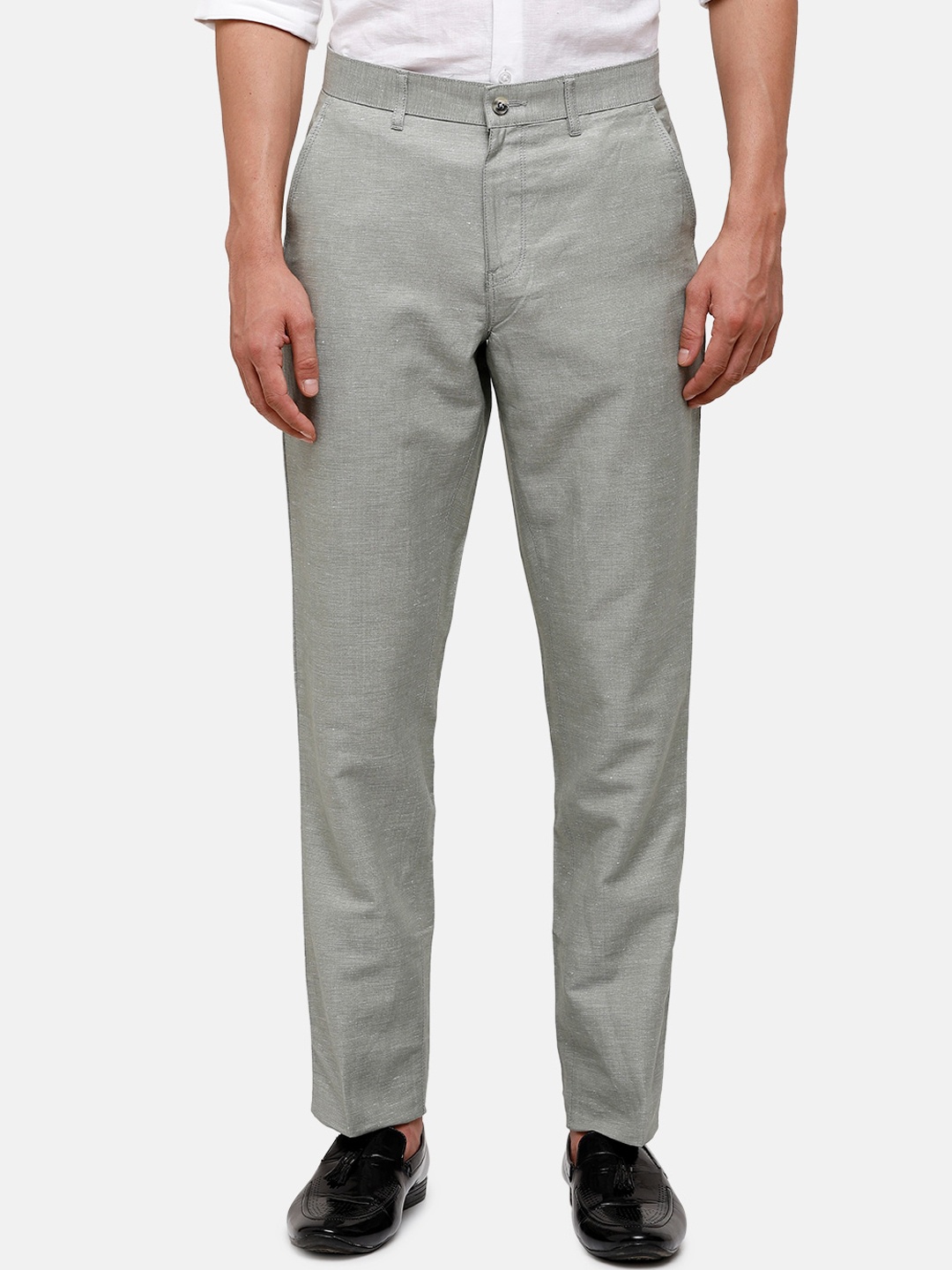 

Linen Club Men Grey Slim Fit Linen Trousers