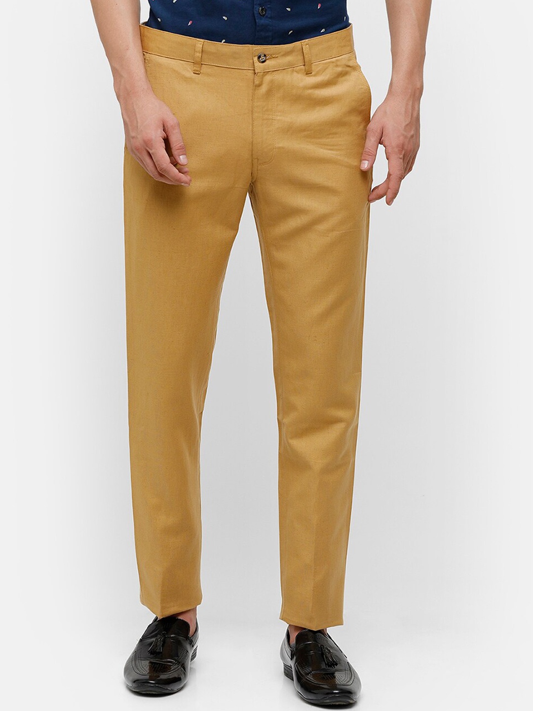 

Linen Club Men Khaki Slim Fit Pure Linen Chinos