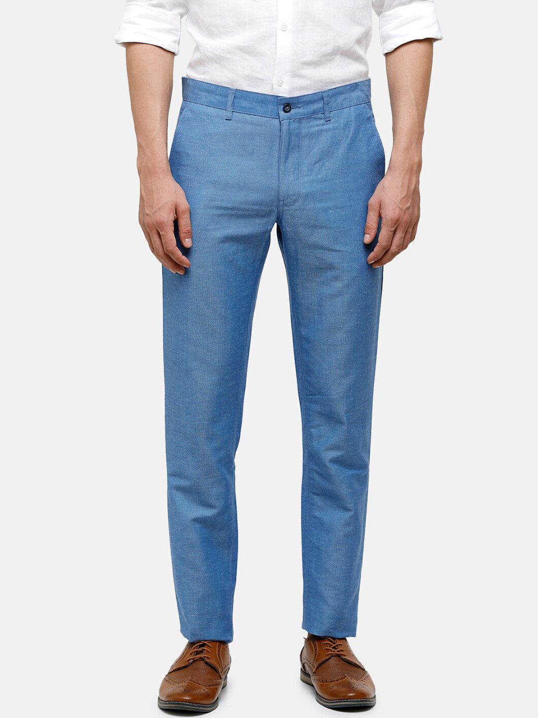 

Linen Club Men Blue Linen Slim Fit Pure Linen Trousers