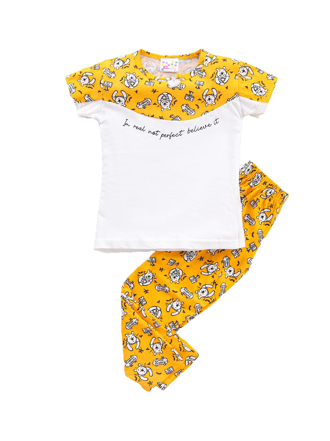 

Eimoie Girls Yellow & White Night suit 100% Cotton