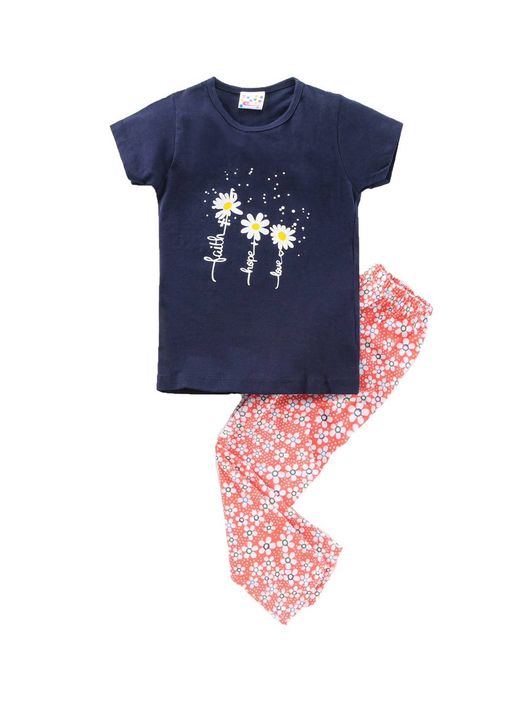 

Eimoie Girls Navy Blue & Peach-Coloured Cotton Night suit