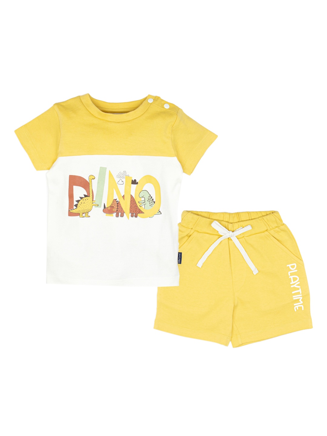 

Little Carrot Boys Yellow & White Printed Cotton T-shirt with Shorts