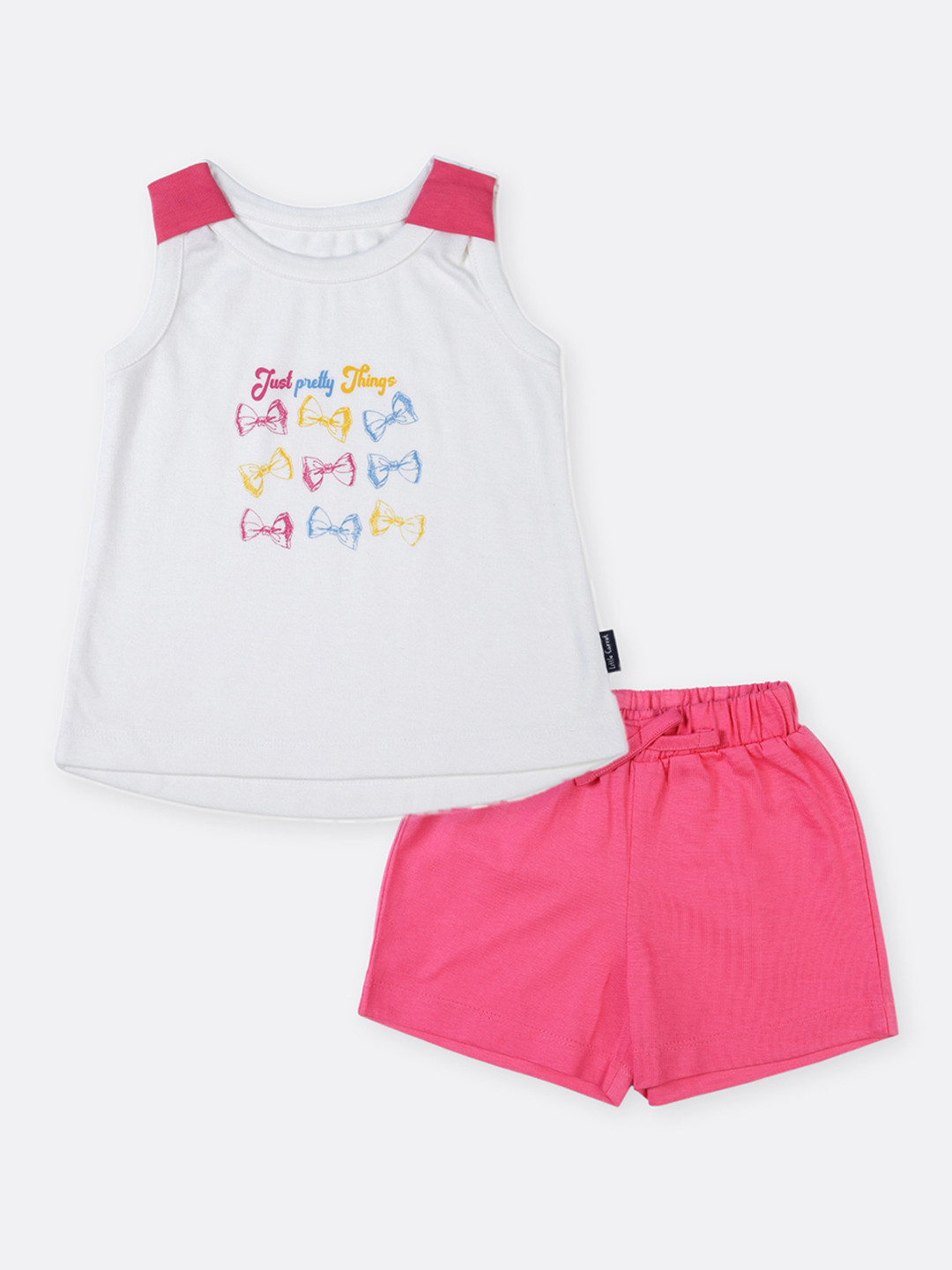 

Little Carrot Girls Pink & White Printed Top with Shorts