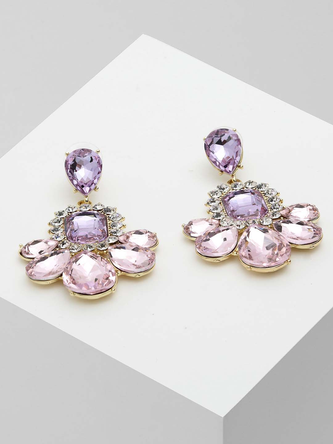 

Wild & Free Purple Gold Plated Crystals Studded Classic Drop Earrings