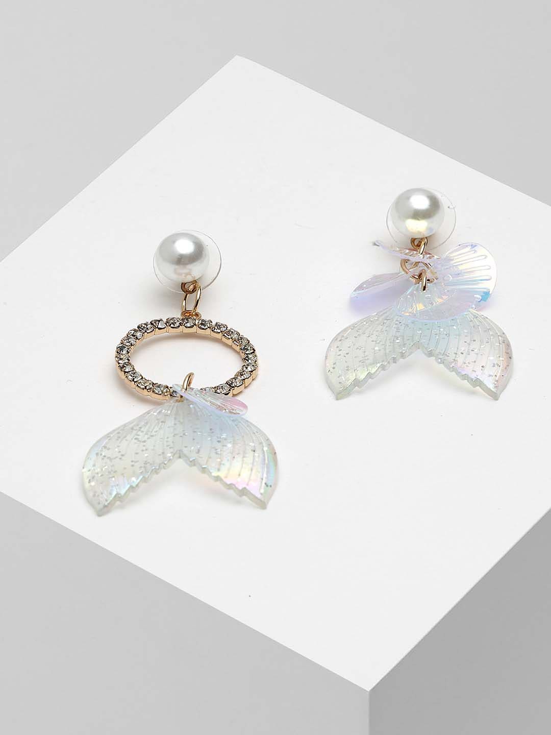 

Wild & Free Gold-Toned & White Aurora Wings Drop Earrings