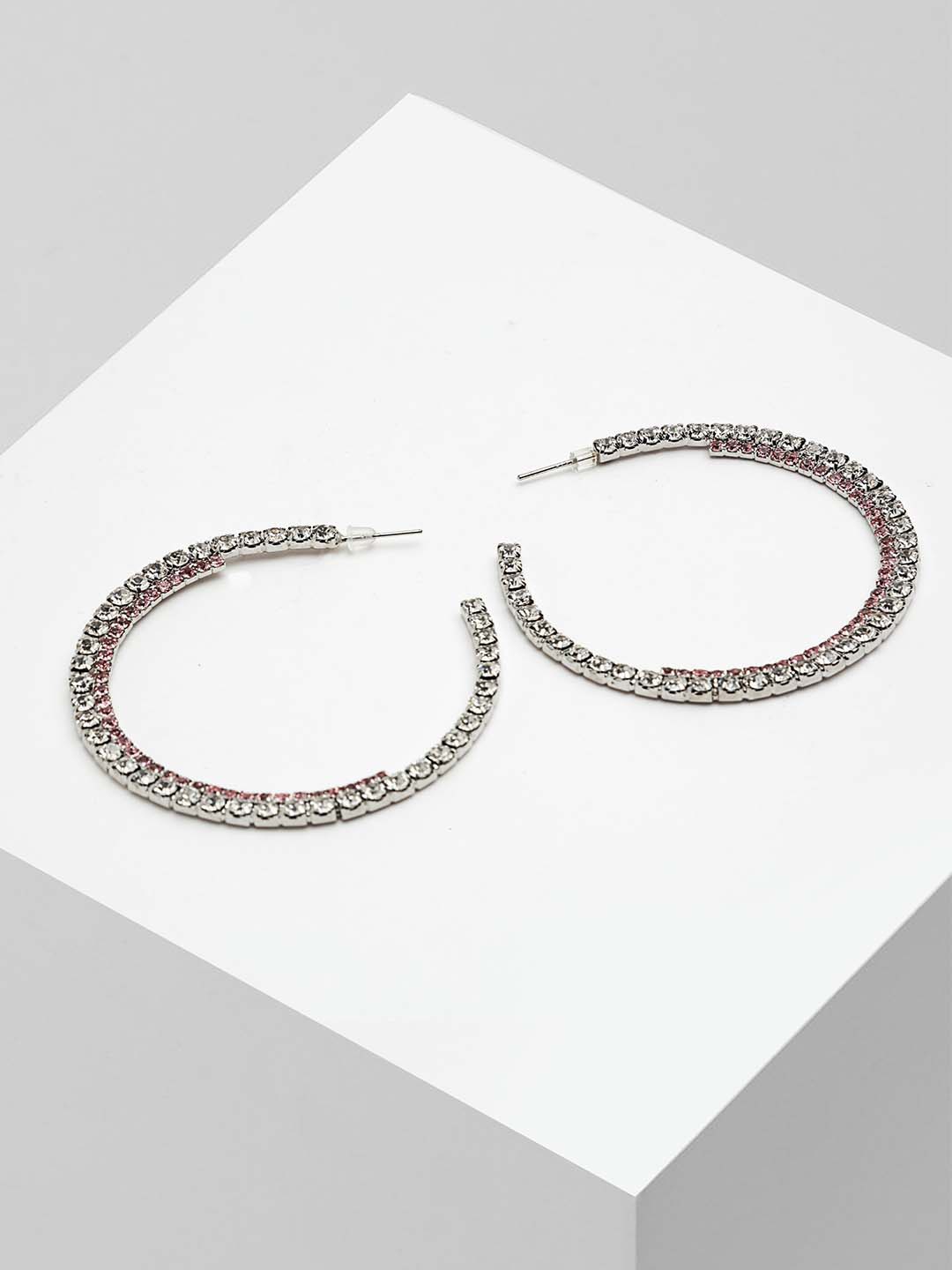 

Wild & Free Silver-Toned Rhodium Plated Circular Hoop Earrings