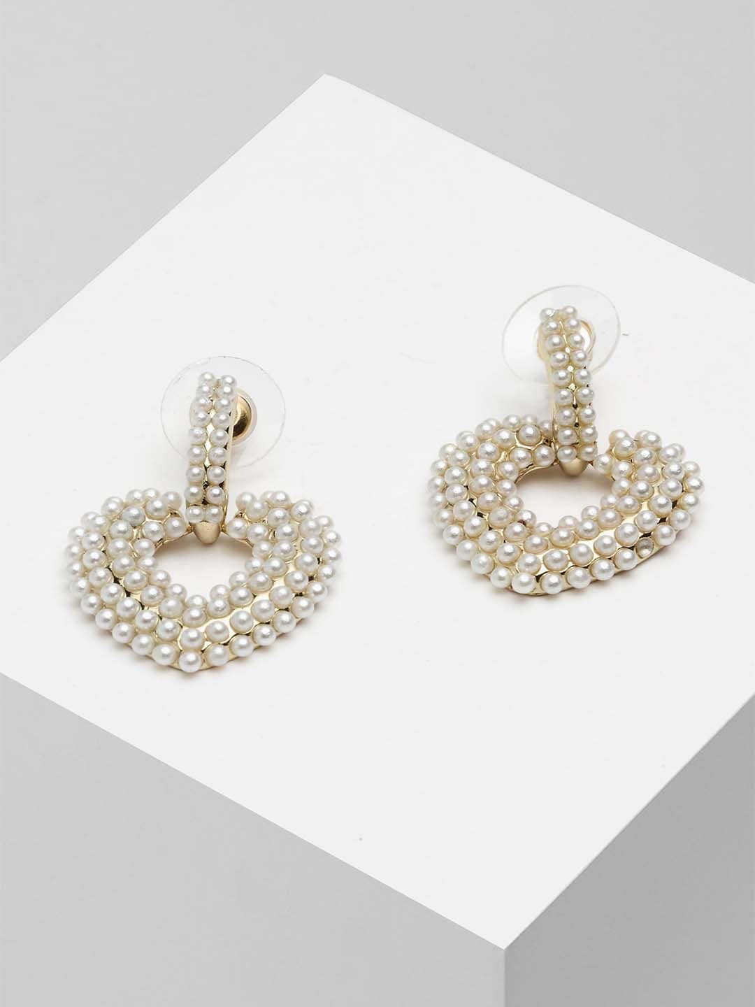 

Wild & Free White & Gold Plated Heart Shaped Beaded Drop Earrings