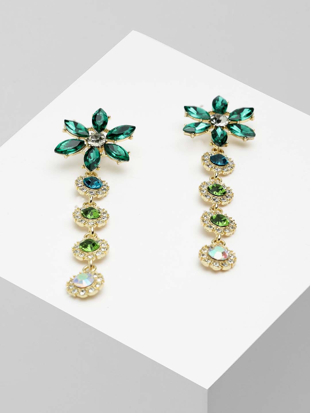 

Wild & Free Gold-Toned & Green Floral Drop Earrings