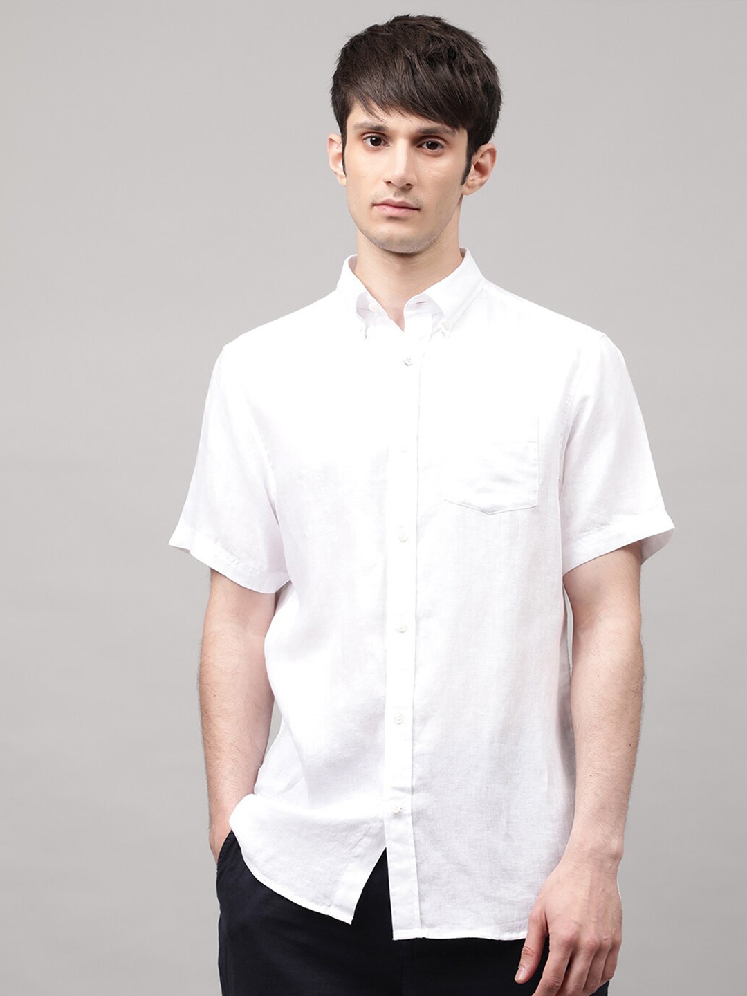 

GANT Men White Solid Classic Linen Casual Shirt