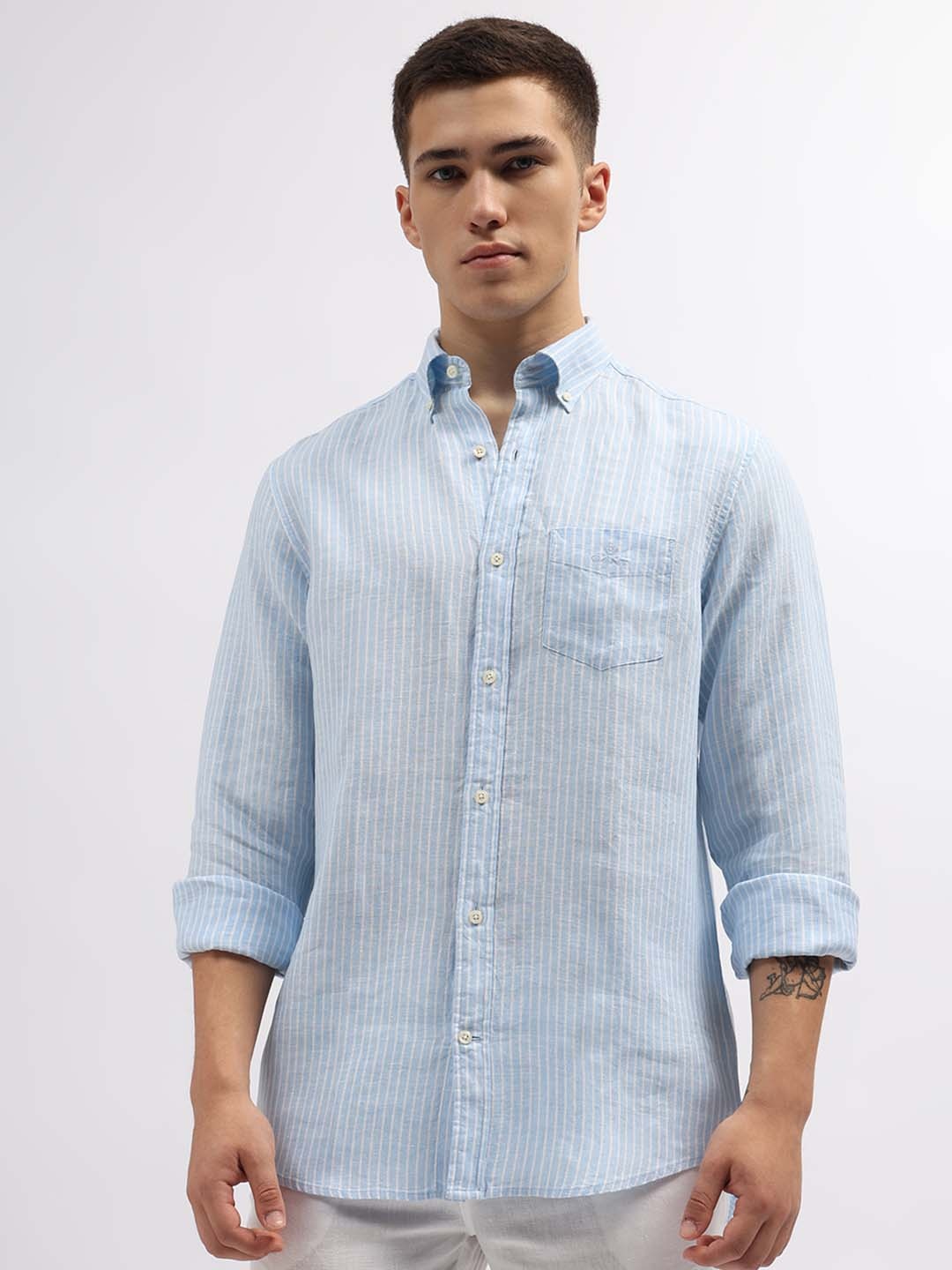 

GANT Men Blue Classic Striped Cotton Casual Shirt