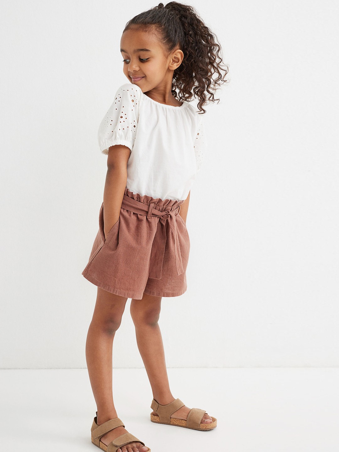 

H&M Girls Pink Linen-blend Shorts