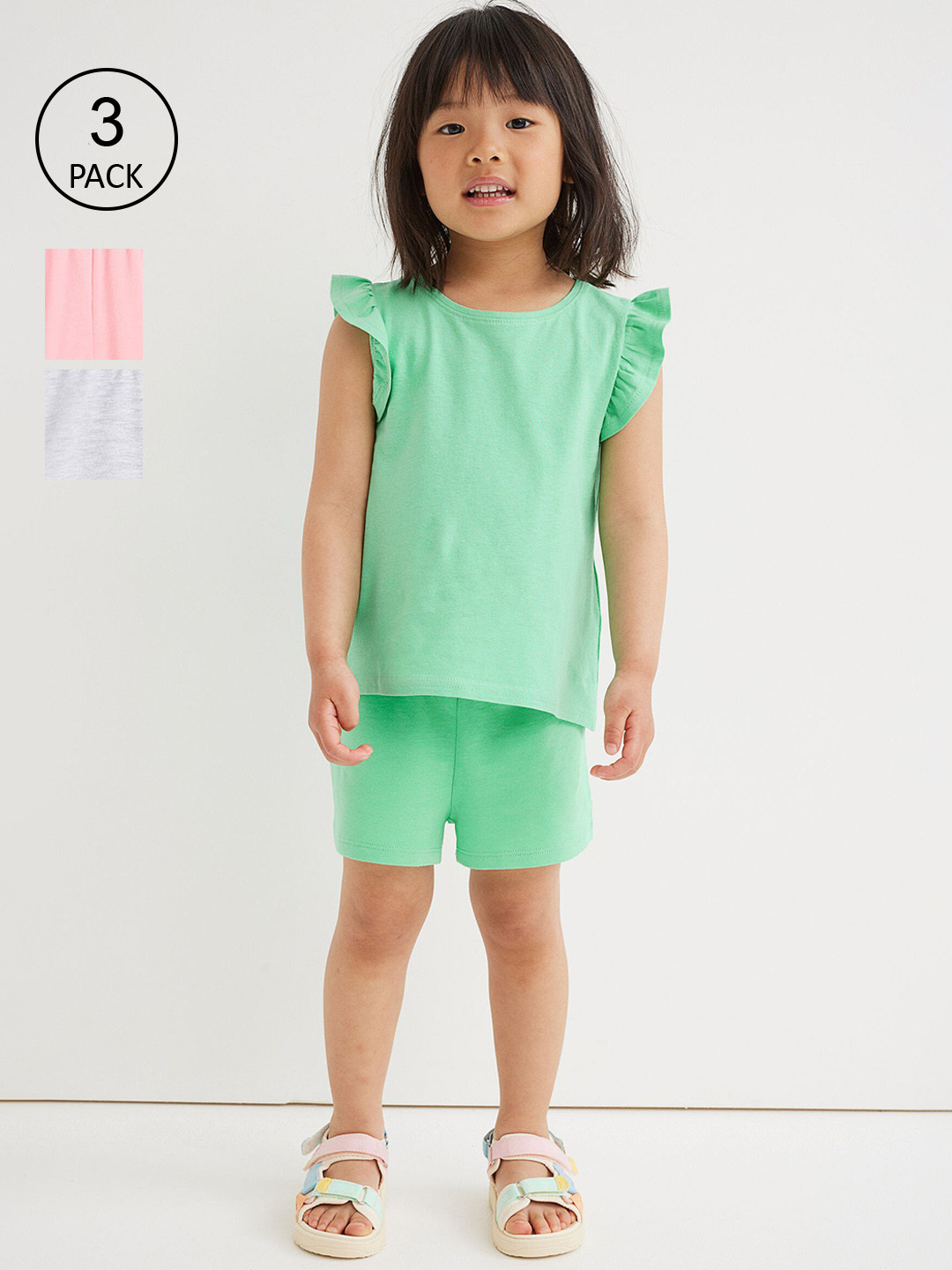 

H&M Girls 3-Pack Cotton Shorts, Green