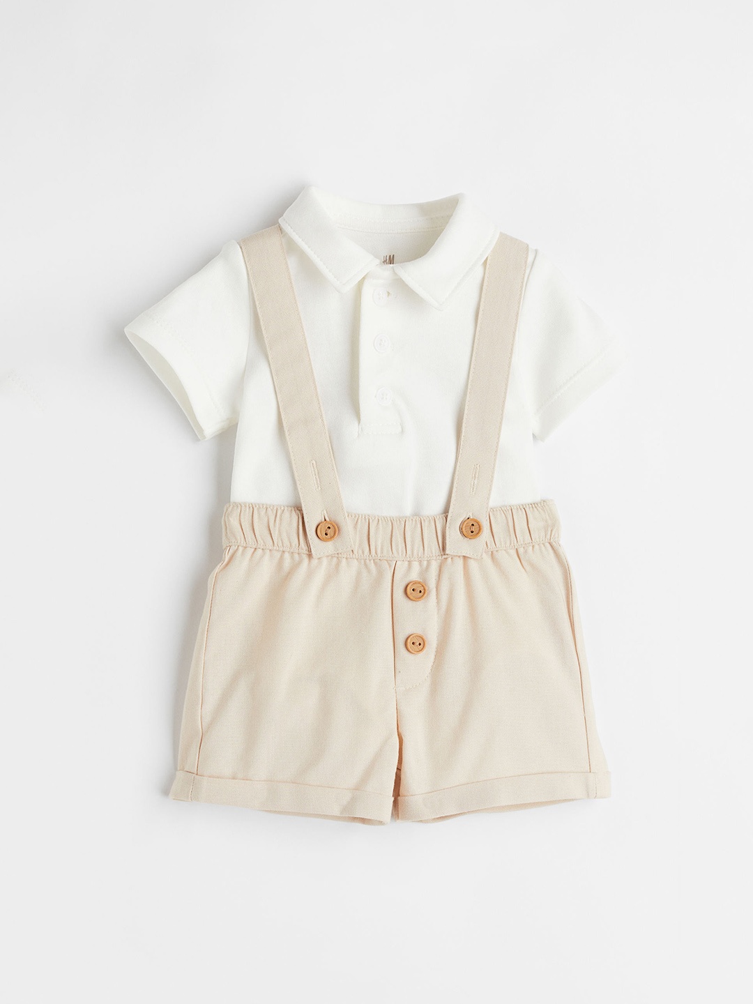 

H&M Boys 2-Piece Cotton T-Shirt and Dungarees Set, Beige